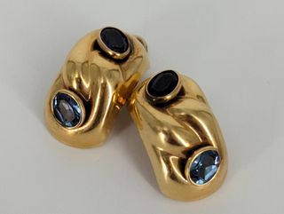 14kt Yellow Gold Clip On Earrings With Alexandrite & Topaz Accent Stones