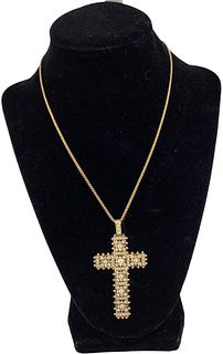 Victorian Gold and Pearl Cross Pendant on Chain