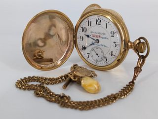 One Gold Tone Pocket Watch (Y/M) With Chain (Y/M) & Pendant (Y/M)