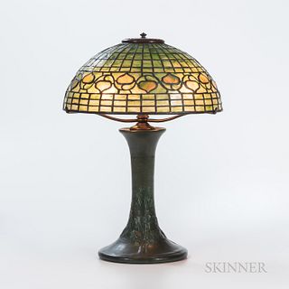 Tiffany Studios Vine Border Shade on a Rookwood Pottery Table Lamp Base