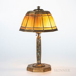 Tiffany Studios Abalone Desk Lamp with Linenfold Shade