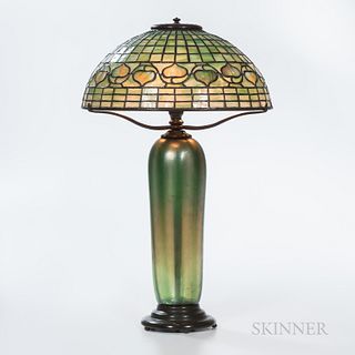 Tiffany Furnaces Glass Table Lamp Base with a Tiffany Studios Vine Border Shade