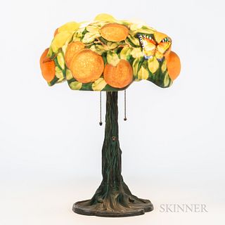 Pairpoint Table Lamp with Orange Tree Puffy Shade