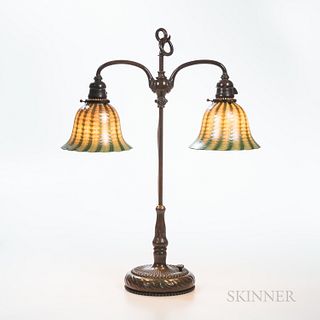 Tiffany Studios Double Student Lamp with Quezal Shades