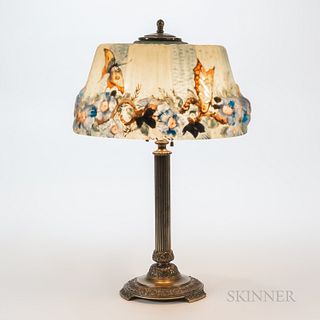 Pairpoint Table Lamp with Floral and Butterfly Puffy Stratford Shade