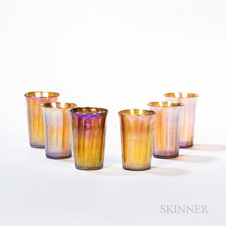 Six Iridescent Gold Glass Tumblers