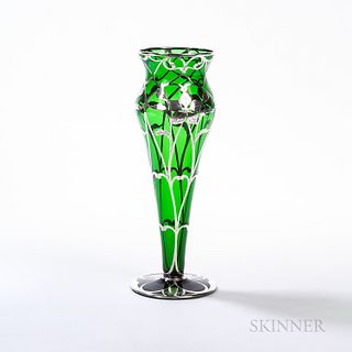 Art Nouveau Tulip-Form Silver Overlay Glass Vase