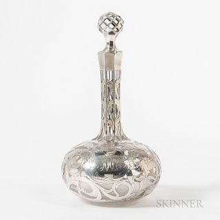 Art Nouveau Sterling Silver Overlay Glass Decanter