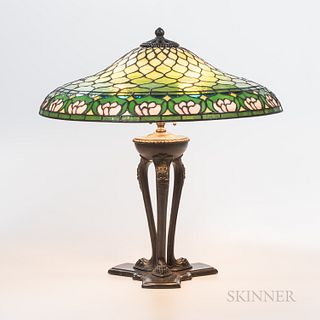 J.A. Whaley Table Lamp with Water Lily Mosaic Glass Shade