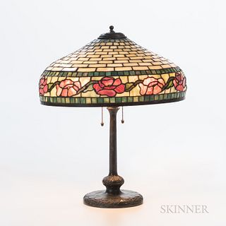 J.A. Whaley Table Lamp with Floral Border Mosaic Glass Shade