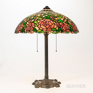 Gorham Table Lamp with Rose Mosaic Glass Shade