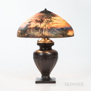 Handel Table Lamp with Reverse-painted Sunset Landscape Shade