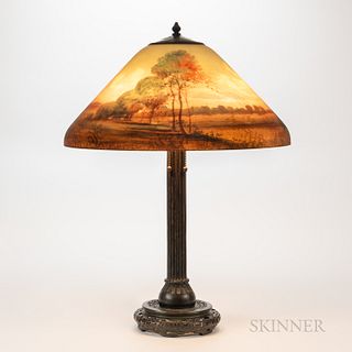 Handel Table Lamp with Landscape Reverse-painted Shade