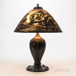 Table Lamp with Reverse-painted Landscape Scene