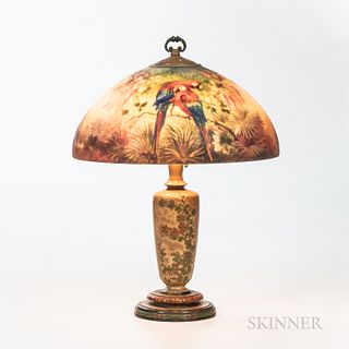 Handel Table Lamp with Reverse-painted Scarlet Macaw Shade