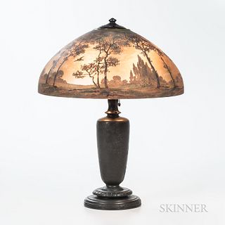 Handel Table Lamp with Painted Landscape Shade