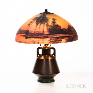 Handel Lamp with Sunset Reverse-painted Glass Shade