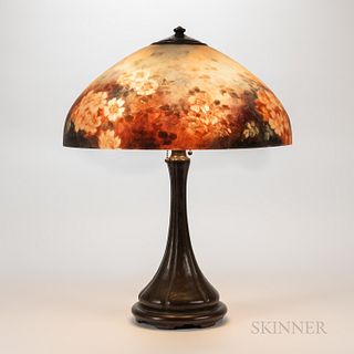Handel Table Lamp with Reverse-painted Flowers and Butterflies Shade