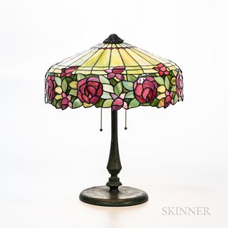Gorham Table Lamp with Rose Border Mosaic Glass Shade