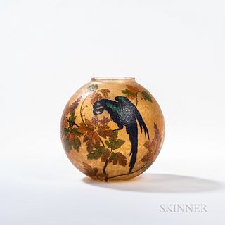 Handel Hyacinth Macaw Reverse-painted Glass Globe