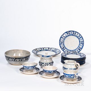 Fifteen Pieces of Dedham Pottery Rabbit Pattern Tableware