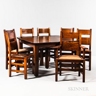 L. & J.G. Stickley Dining Table and Seven Stickley Brothers Chairs
