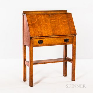 Gustav Stickley One-Drawer Drop-Front Oak Desk
