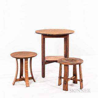 Two Arts and Crafts Oak Tables and an Oak Stool