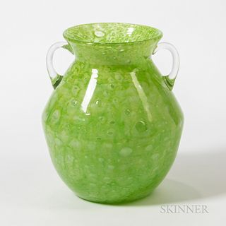Steuben Green Cluthra Glass Vase