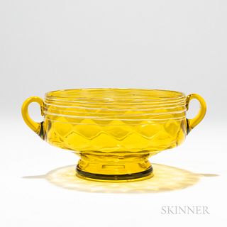 Steuben Bristol Yellow Glass Bowl with White Reeding