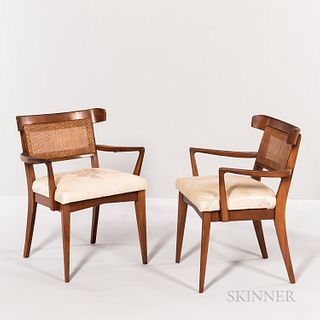 Pair of Walnut Armchairs with Caned Backrests