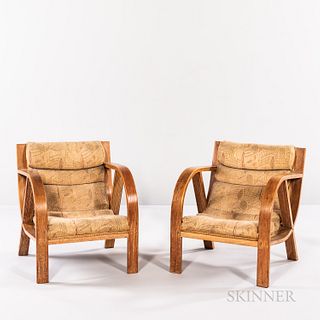 Pair of Art Deco Bent-Oak Lounge Chairs