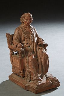 Terracotta Beethoven Figure, 19th c., seated in an armchair, on an integral rectangular base, H.- 11 in., W.- 5 1/2 in., D.- 7 in. Provenance: Palmira