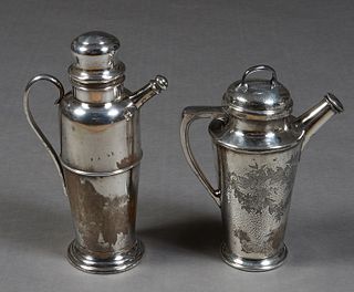 Two Vintage SIlverplated Cocktail Shakers, 20th c, one by Bambridge, #1112; the second by Reed and Barton, #24, Cambridge- H.- 13 in., W.- 8 in., D.- 