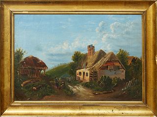 English School, "English Countryside," 1886, signed indistinctly and dated lower left, presented in a gold leaf frame, H.- 11 3/4 in., W.- 17 3/4 in.,