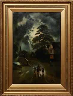 Albert Edward Barnes, "Moonlight Scene," 1991, on canvas, initialed "AEB" and dated lower right, after James Walter Gozzard (1888–1950, British), pres
