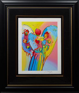Peter Max (1937-, New York/Germany), "Angel with Heart," 2016, serigraph, editioned 18/495 on lower left, pencil signed lower right, embossed with art