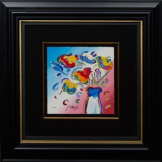 Peter Max (1937-, New York/Germany), "Vase of Flowers," 21st c., serigraph, editioned 7/495 on lower left, signed lower middle, with a certificate of 