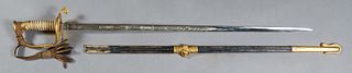 U.S. Navy Presentation Sword, with a brass mounted wire wrapped faux shagreen handle, made by Henry W. Allen and Co., the blade engraved "Oswald Eugen