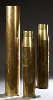 Group of Three French Trench Art Vases, c. 1918, composed of empty artillery shells, Tallest- H.- 33 in., Dia.- 6 in. (3 Pcs.)