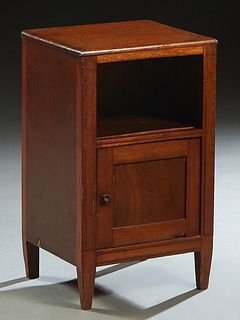 French Louis XVI Style Carved Beech Nightstand, 20th c., the rectangular top over open storage and a lower pot cupboard, on tapered square legs, H.- 2