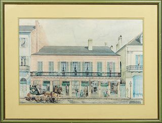 After Boyd Cruise (1909-1988, Louisiana), "The Historic New Orleans Collection in the Merieult House," 20th c., lithograph, after the original waterco