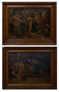 French School, after Ferdinand Victor Leon Roybet (1840 - 1920, France), "Jolly Tavern Scene," and "Tavern Lady Cleaning Pheasant with Musketeer," 19t
