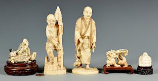 5 Ivory Okimono and Netsuke Figures