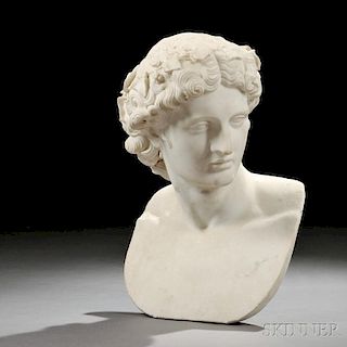 Italian School, Late 19th/Early 20th Century       White Marble Bust of Antinous as Dionysus