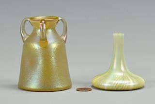 2 Art Glass Vases: Quezal Persian Favrile & Loetz