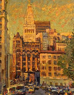 G. Stepanyants, Oil on Board, NYC Street Scene