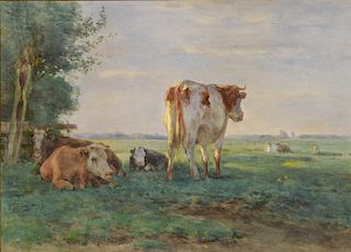 Pieter Stortenbeker Watercolor, Cows