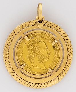 22K Gold 1915 Austrian Coin Encased In 18K Pendant