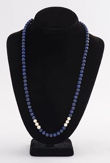 Vintage Silver Lapis & Cultured Pearl necklace